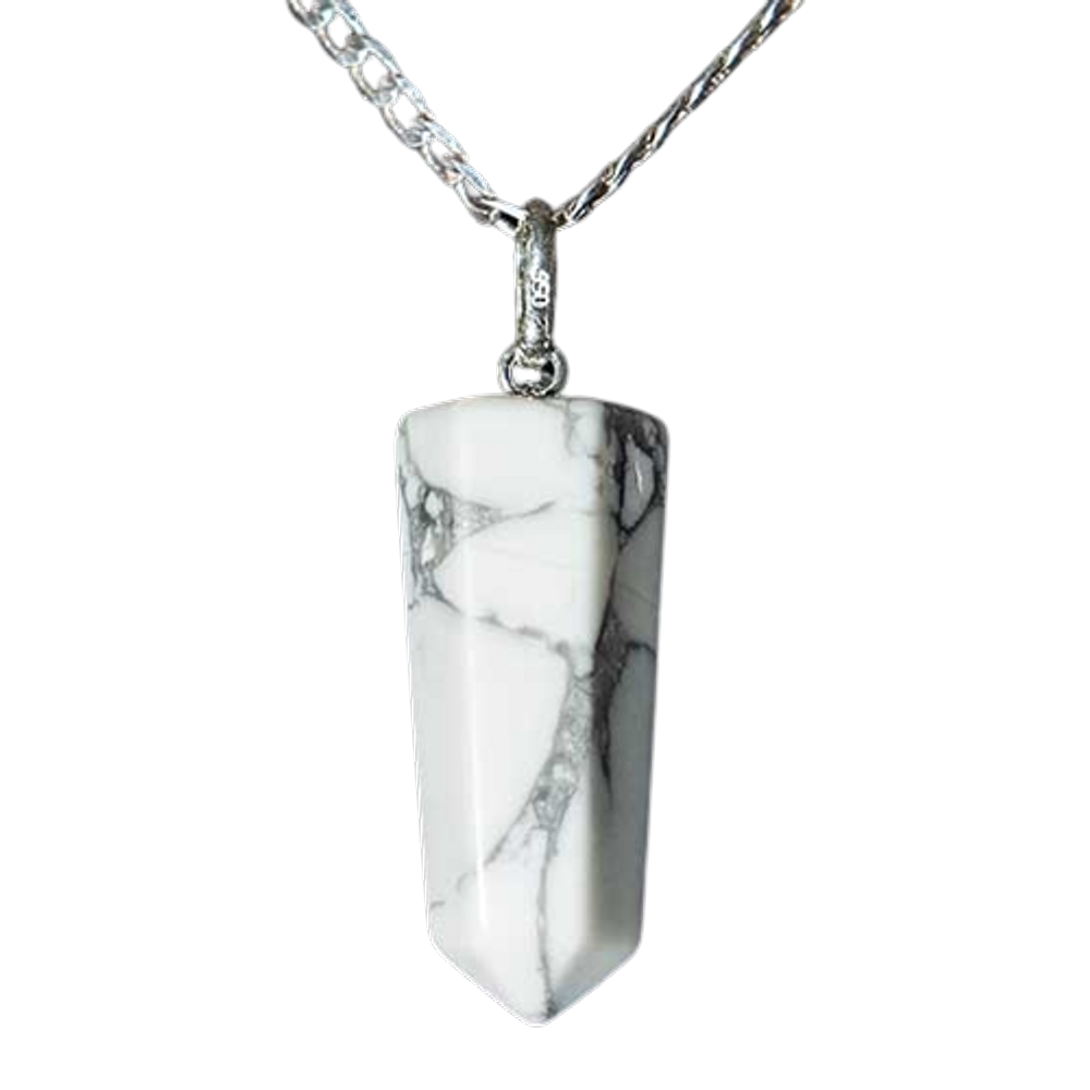 Colar Pontinha Howlita Natural Pino e Presilha Prata 950