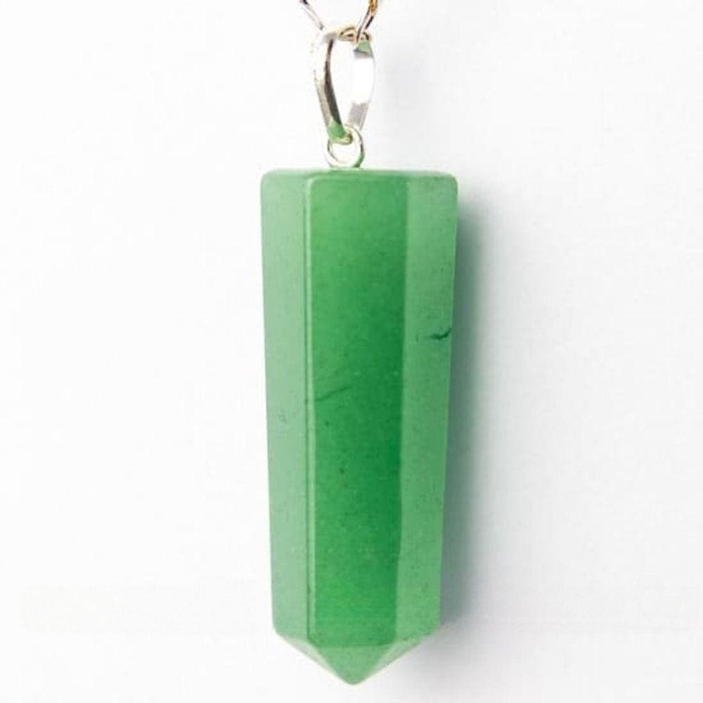 Colar Pontinha Pedra Quartzo Verde Presilha Pino PRATA 950