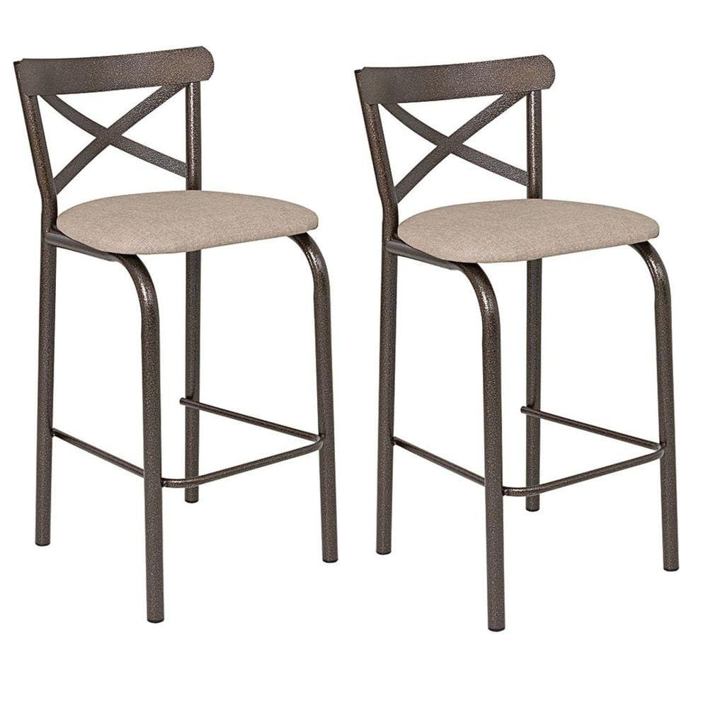 Conjunto 2 Banquetas para Cozinha Assento Anatômico Paris Bronze/Bege