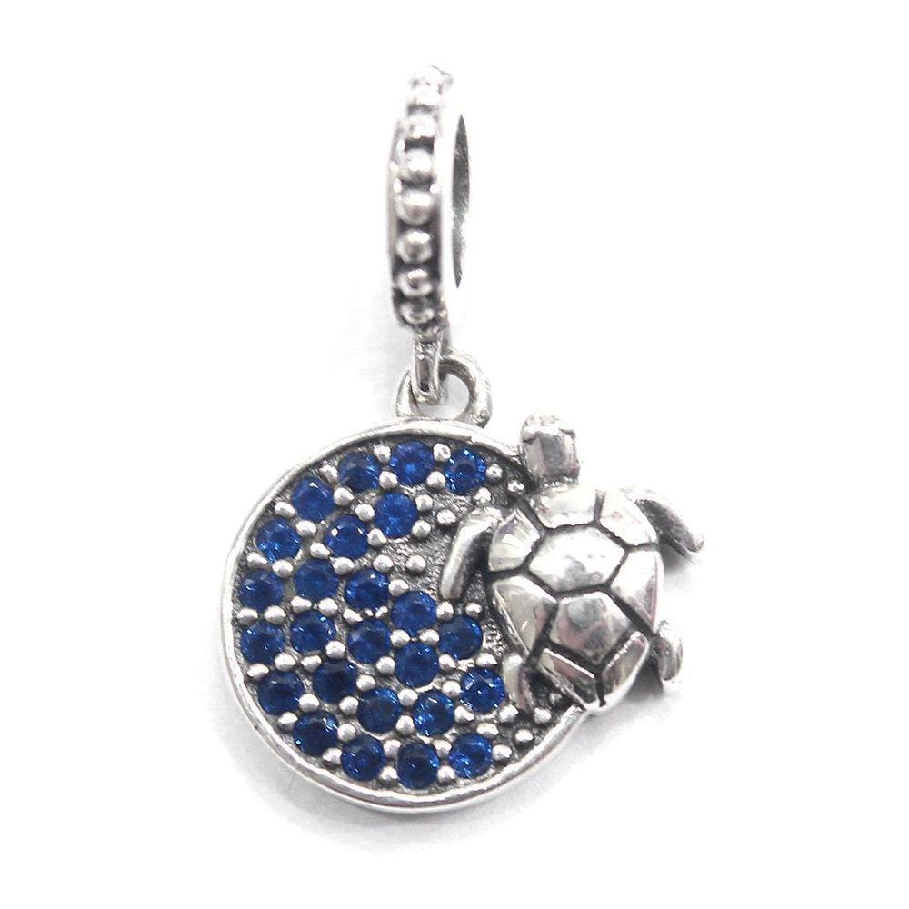 Berloque Mundo Briller Tartaruga Com Medalha Azul Prata