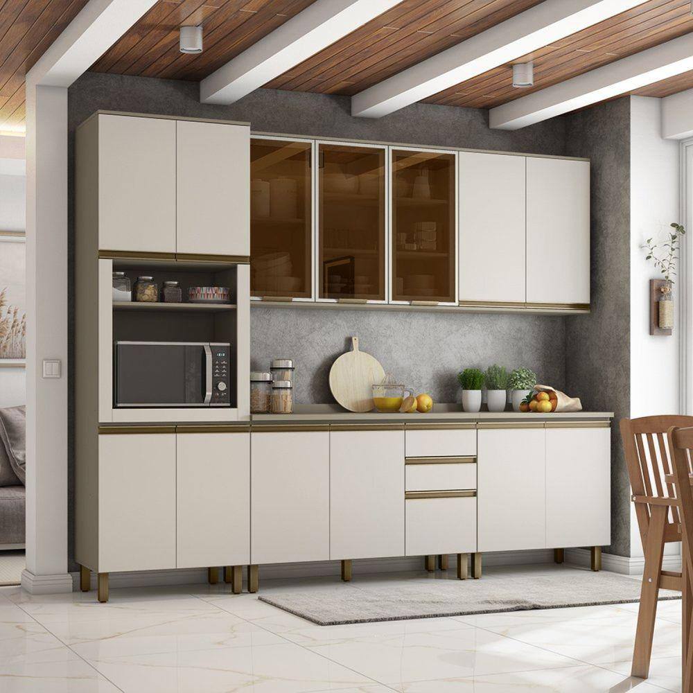 Cozinha Completa 5 Peças para 1 Forno 14 Portas Aurora Espresso Móveis Duna/Cristal