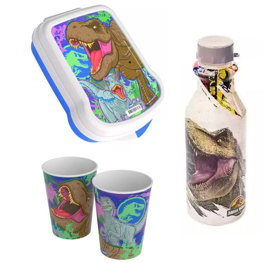 Kit Lanche Dinossauro Sanduicheira Garrafinha Copo Bpa