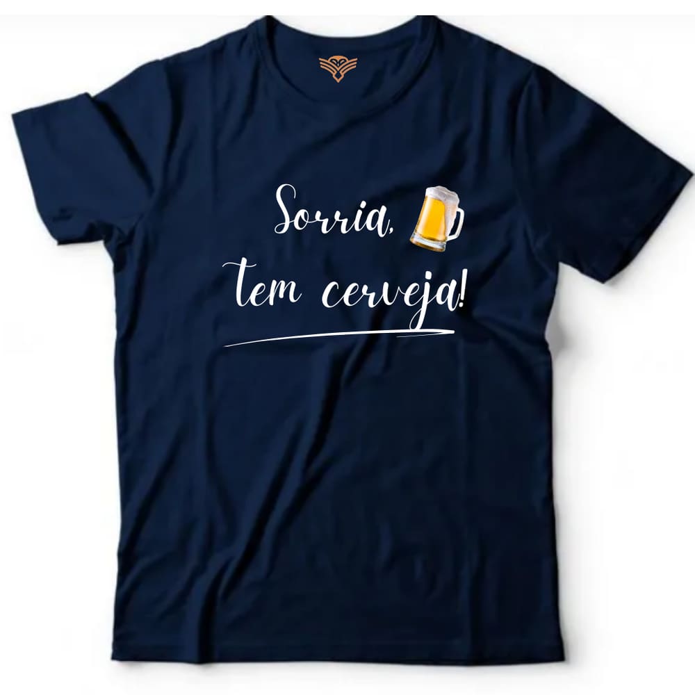 Camiseta algodão bebidas cerveja -Sorria tem cerveja