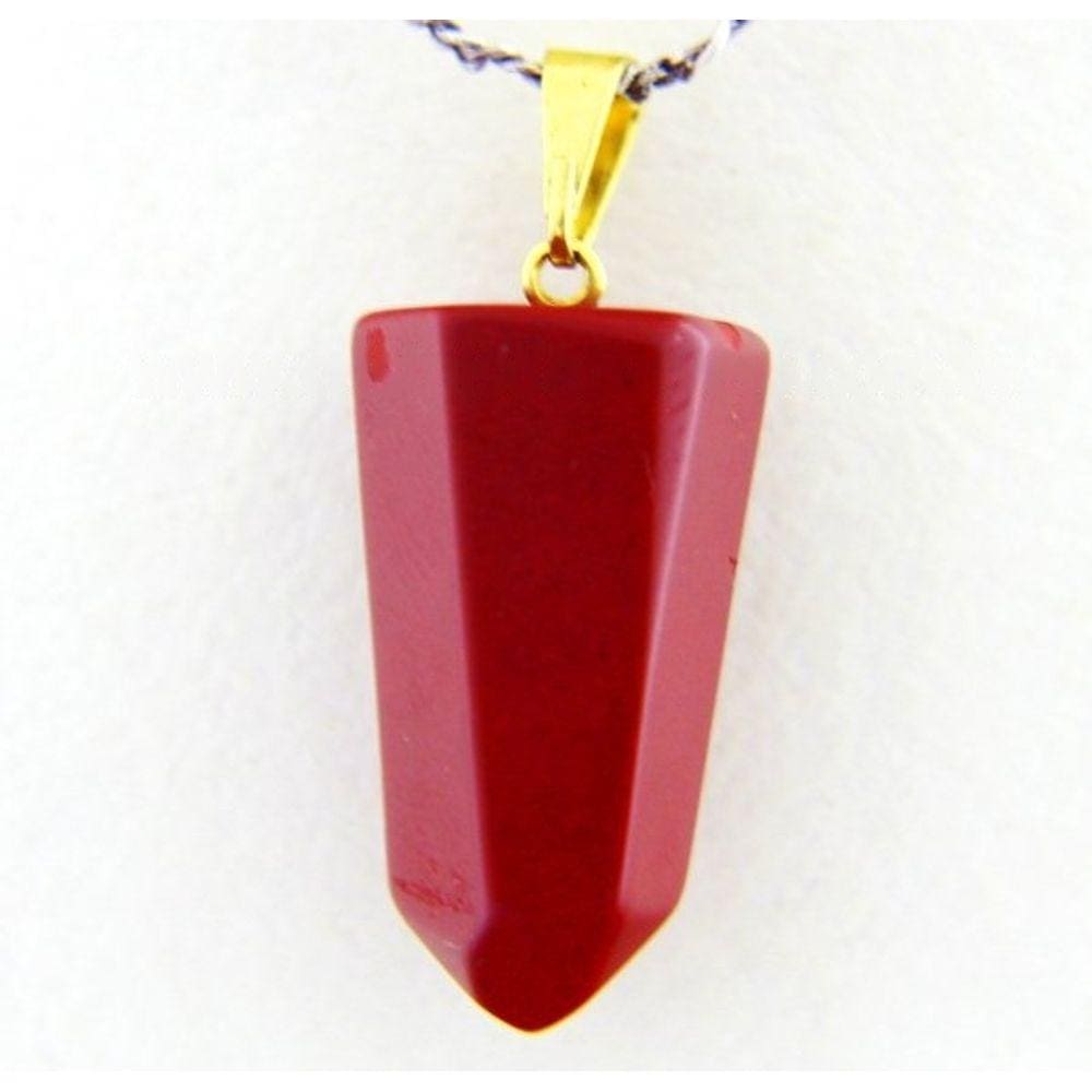 Colar Pontinha Pedra Jaspe Vermelho Presilha e Pino Dourado