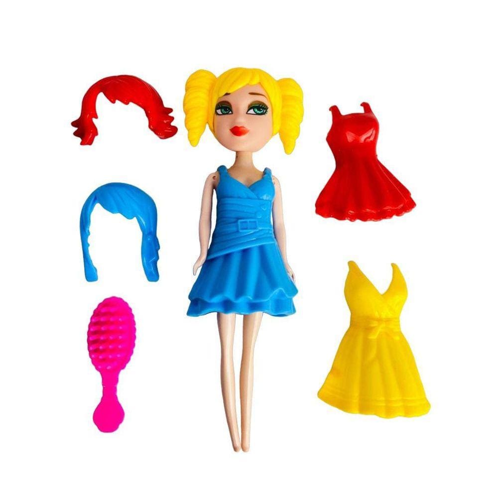 Boneca Maggie Fashion + Acessórios - Plástico 16cm
