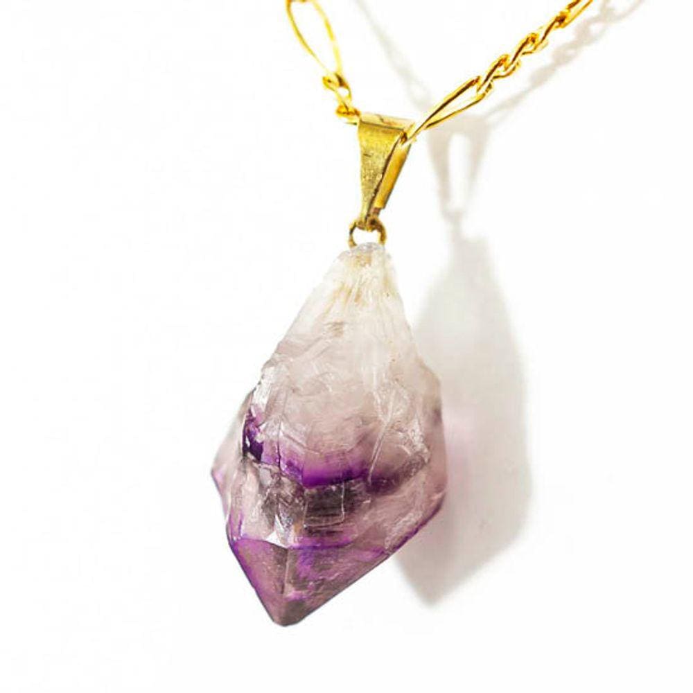 Colar Pedra Natural Pontinha Ametista Montagem Pino Dourado