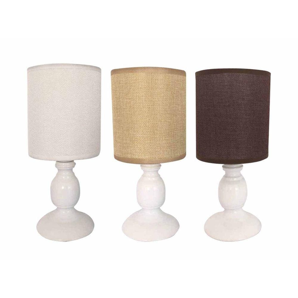 Abajur De Plástico Com Cúpula Em Linho e PVC 28cm Bivolt