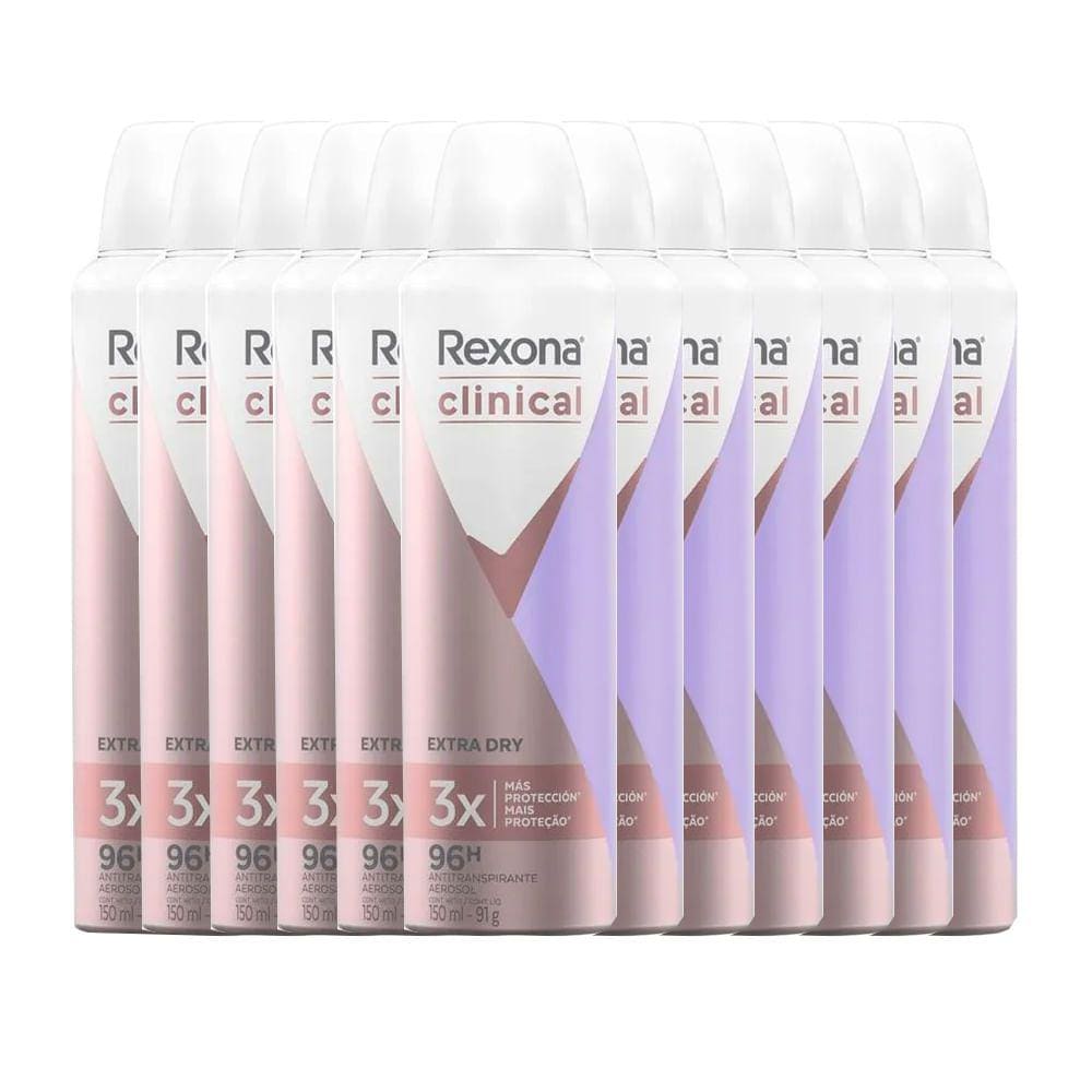 Kit Desodorante Aerosol Rexona Clinical Extra Dry 91g - 12 Unidades