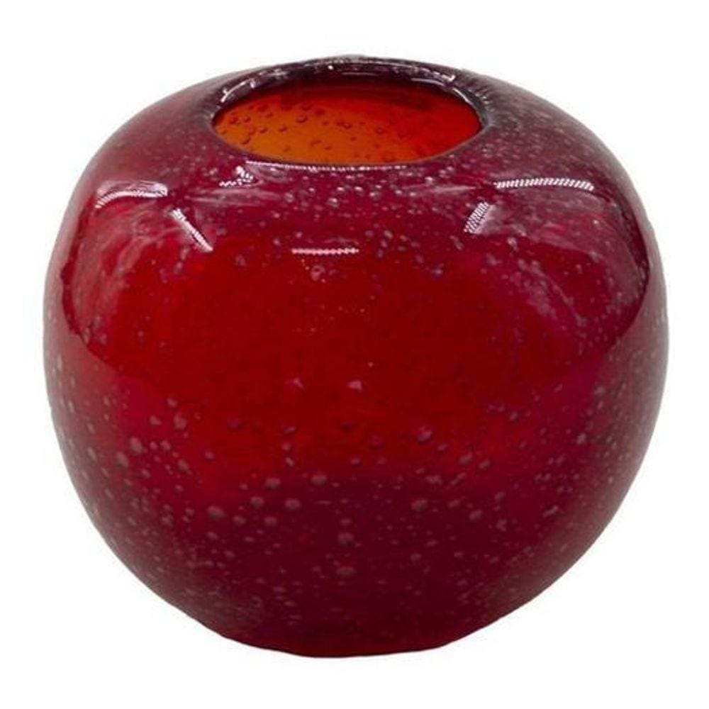 Vaso Murano Decorativo Vermelho Brilhante Redondo 16 X 20
