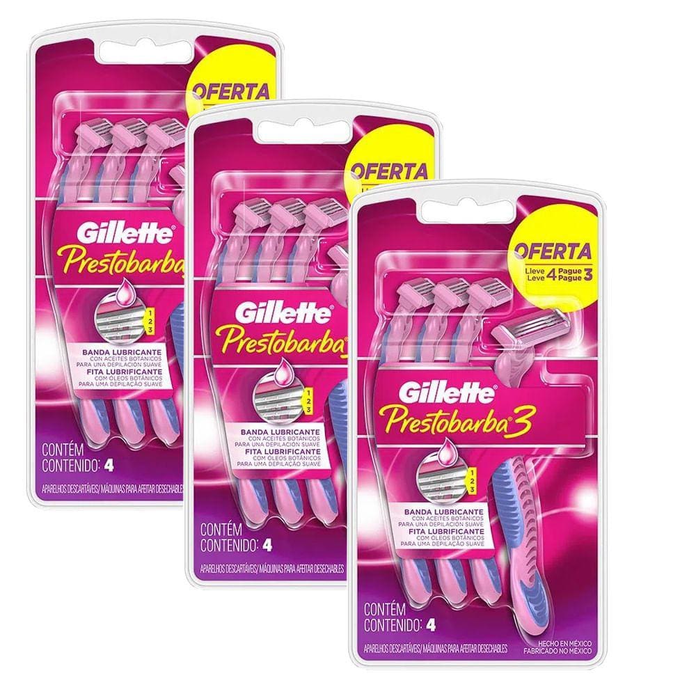 kit 3 Aparelhos De Depilação Gillette Prestobarba 3 Feminino Leve 4 Pague 3