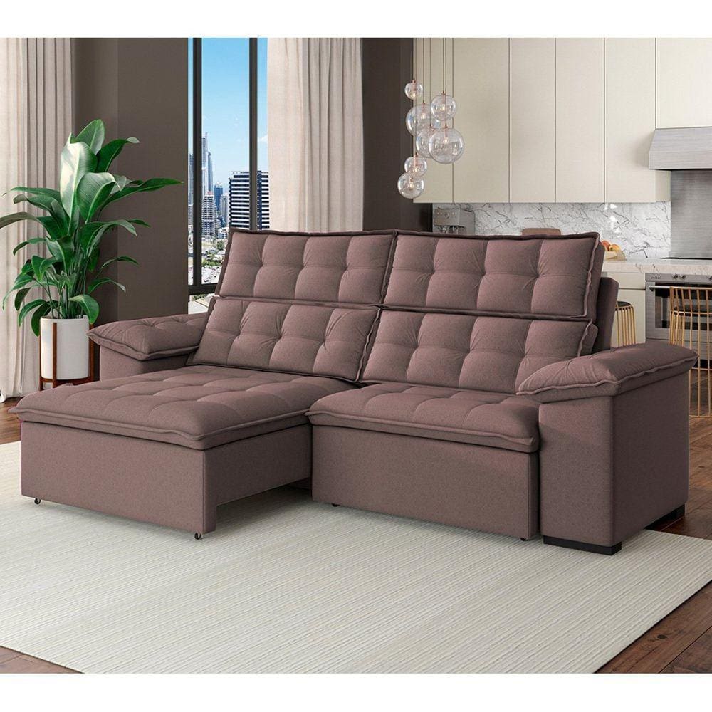 Sofá 3 Lugares Retrátil e Reclinável 230cm Denver Avelã