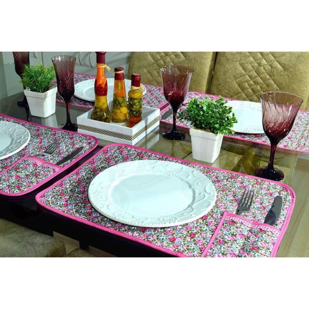 Jogo Americano Matelado com 6 Peças - Floral Rosa Pink