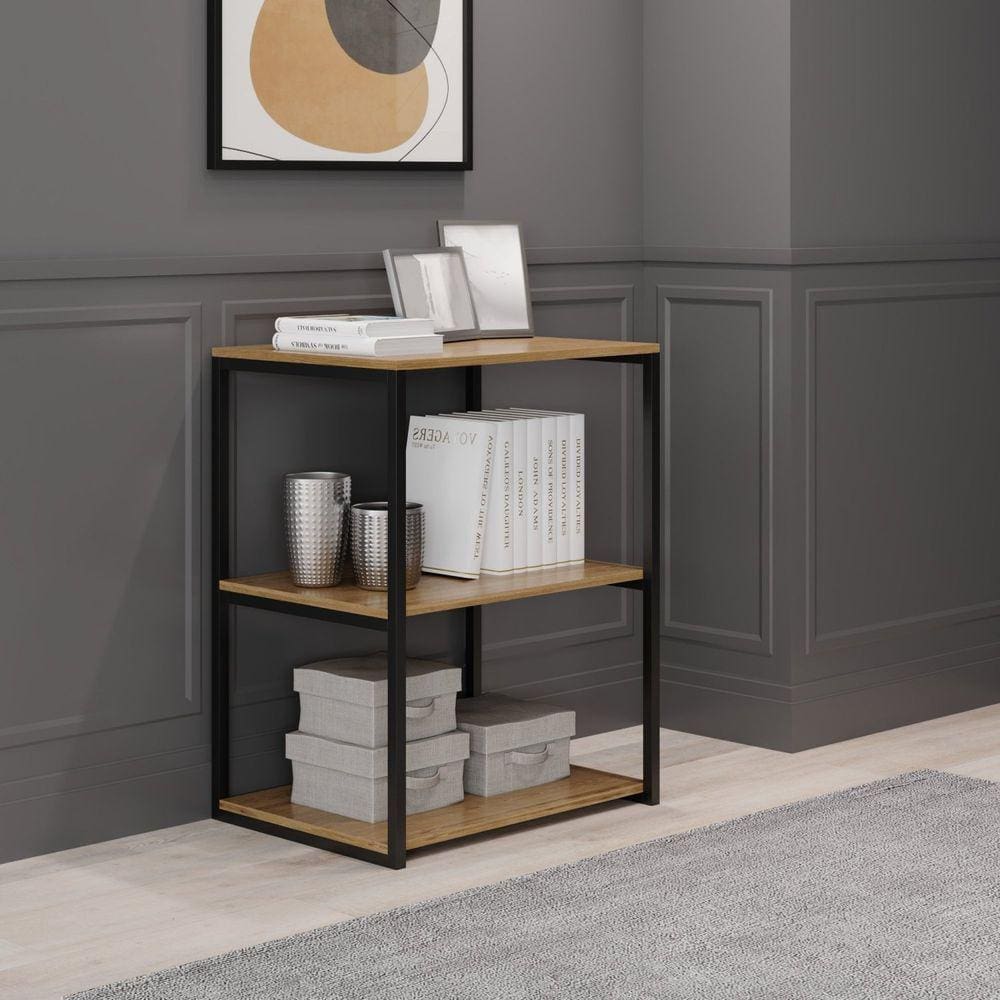 Estante Baixa com 3 Prateleiras Eloá Preto Fosco/Elmo