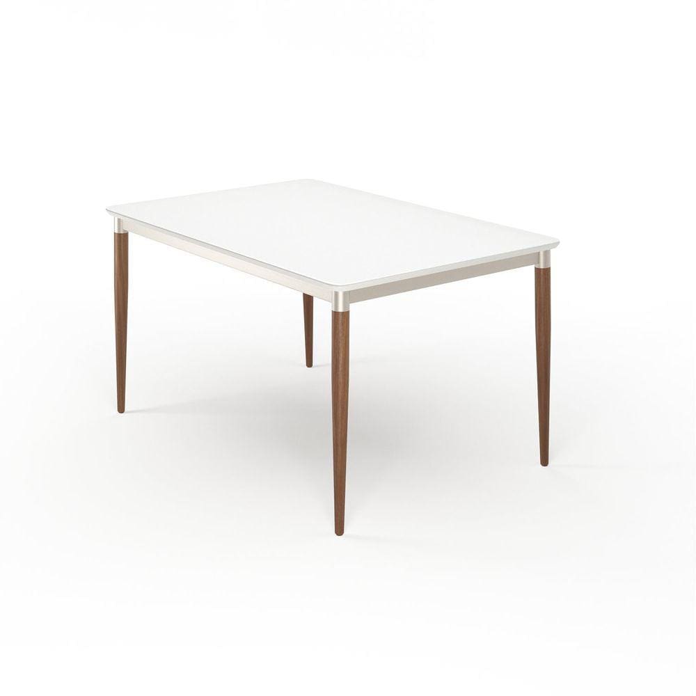 Mesa Abbey Retangular com Tampo de Vidro - 1.35 Off-White Fosco/Marroml/Champanhe