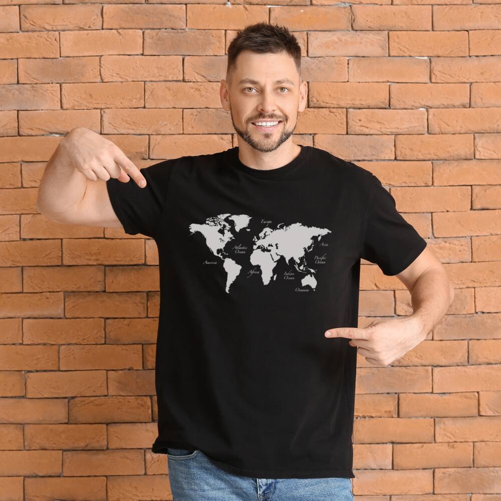 Camiseta algodão geografia - Mapa mundi