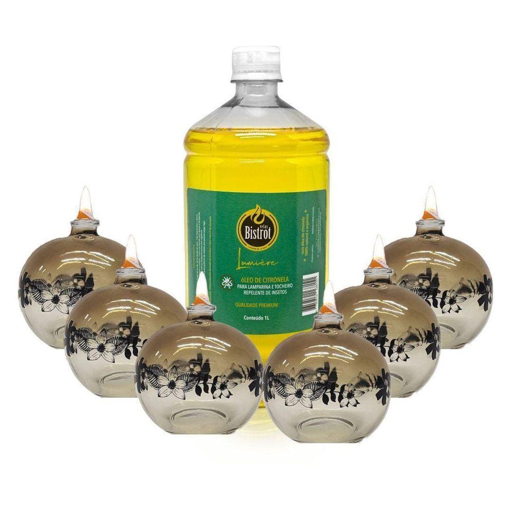 Kit 6 Lamparinas Decor Sensações + 1L De Fluido Citronela
