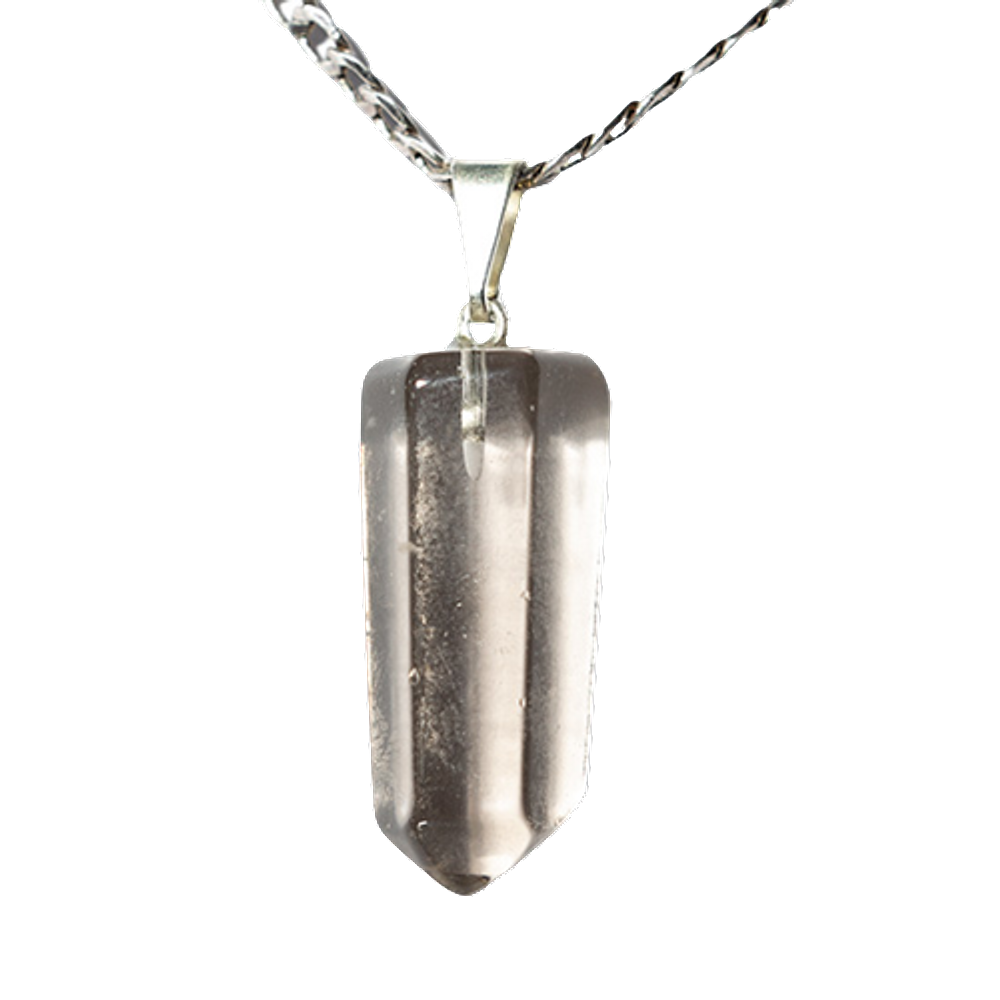 Colar Pontinha Pedra Quartzo Fumê Presilha e Pino Prateado