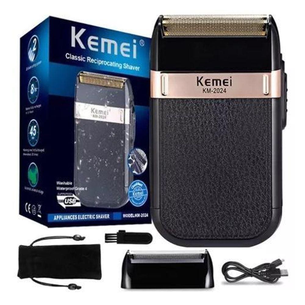 Barbeador Shaver Kemei 2024 Recarregável + Tela Extra