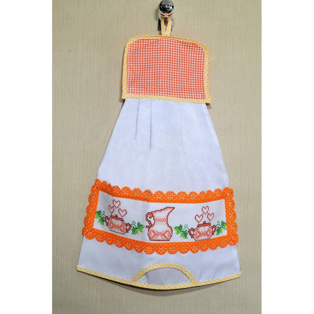 Puxa Saco Branco Bordado - Jarro Laranja