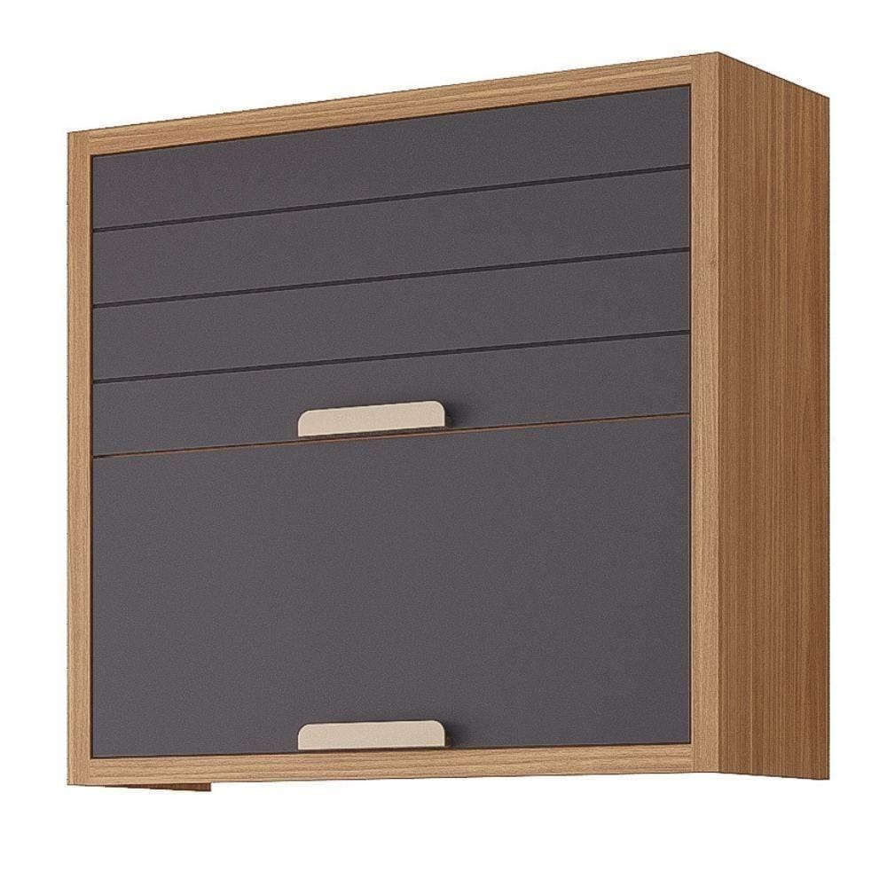 Armário Aéreo De Cozinha 100%Mdf 80Cm 2 Portas Basculantes Eloise Mgm Móveis Freijó/Titanium