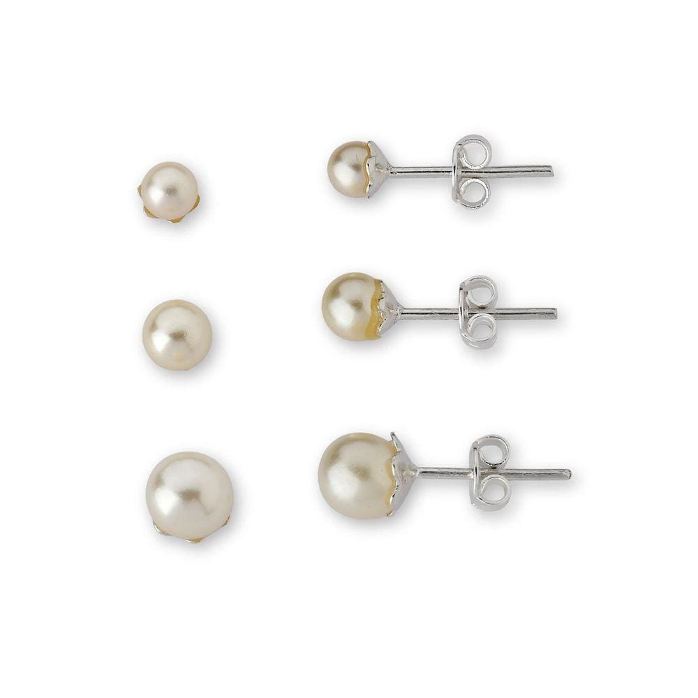 Kit Trio Brincos Perola Sintética Prata 925