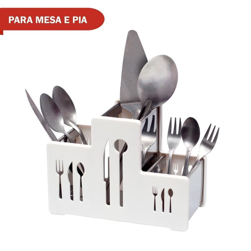 Porta Talhares Inox 3 Divisórias PP Branco 16x10x21cm