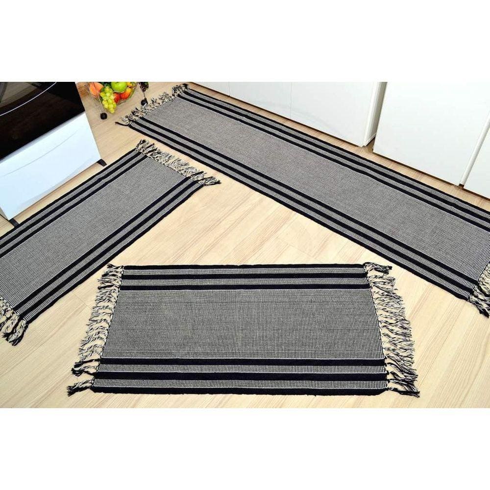 Jogo de Passadeira Listrado - Preto