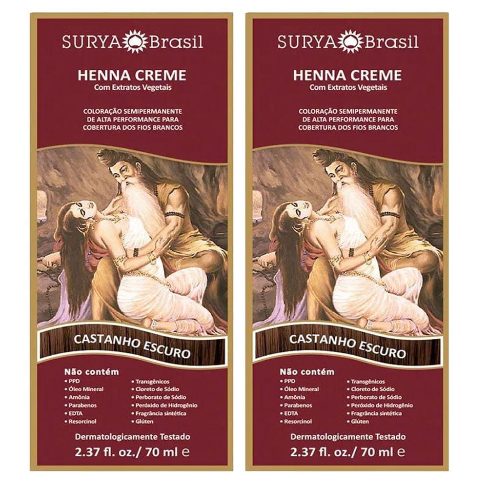 Kit 2 Tinturas Creme Henna Surya Castanho Escuro Surya