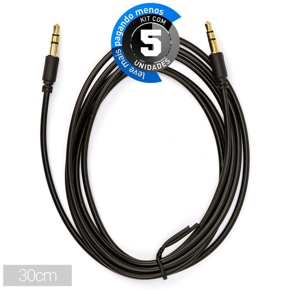 Cabos P2 Auxiliar Estereo - 30 Cm - Kit Com 5