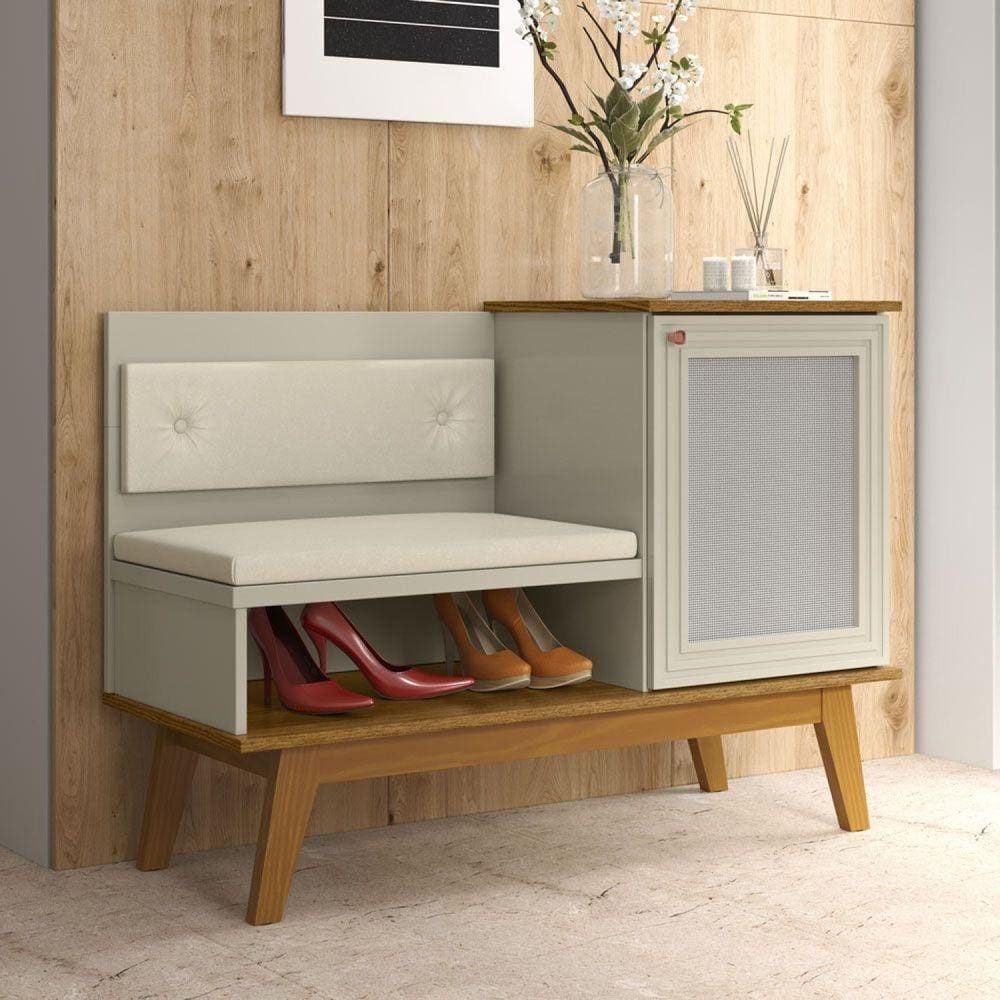 Sapateira 1 Porta com Banco Charlotte Off White/Cumarú