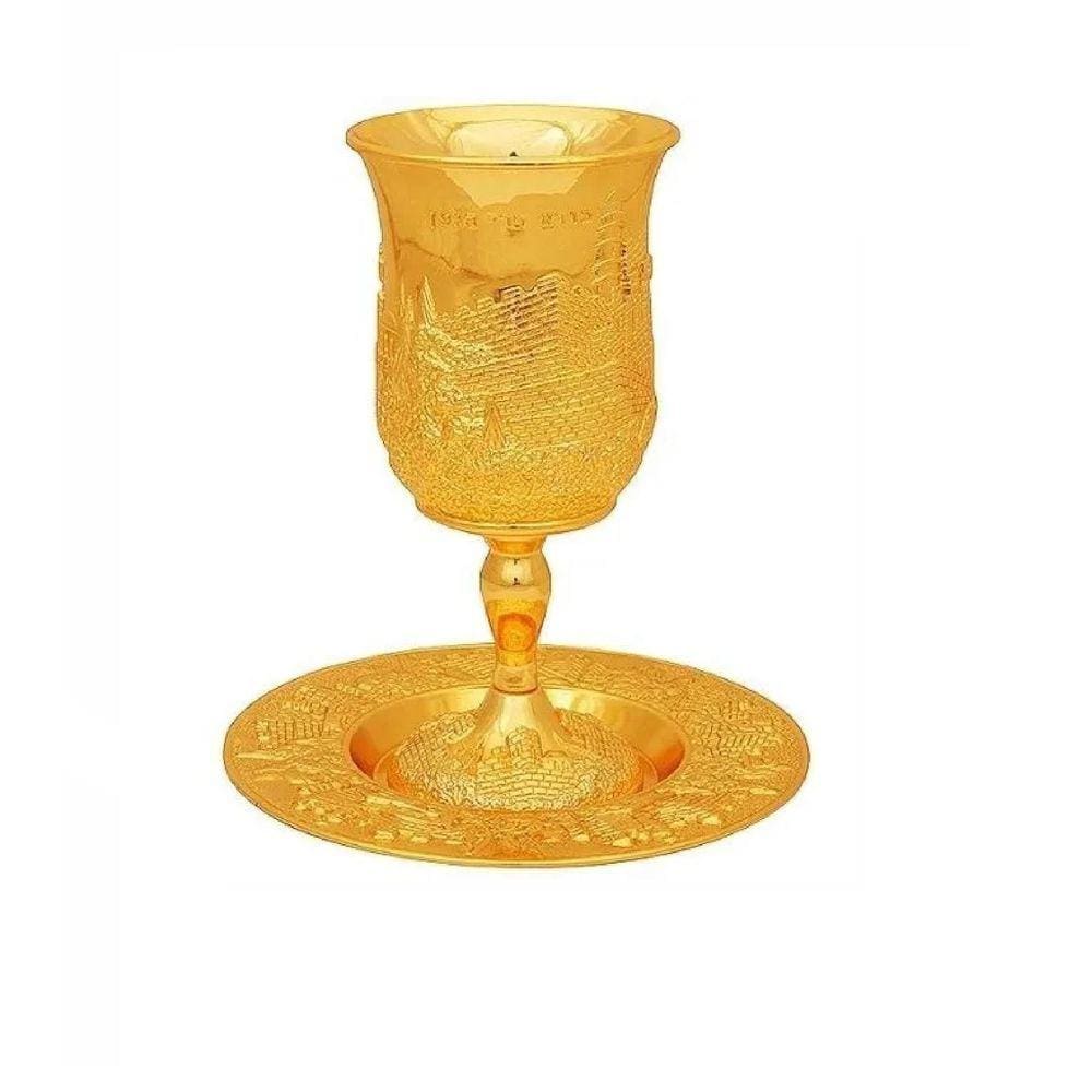Copo - Taça De Santa Ceia Dourado Kidush - Direto De Israel