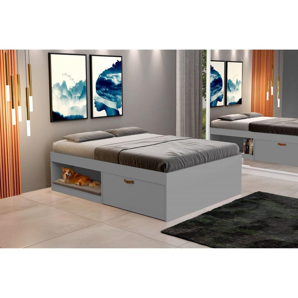 Cama Box Casal com Sapateira 138cm Laura Yescasa Cinza