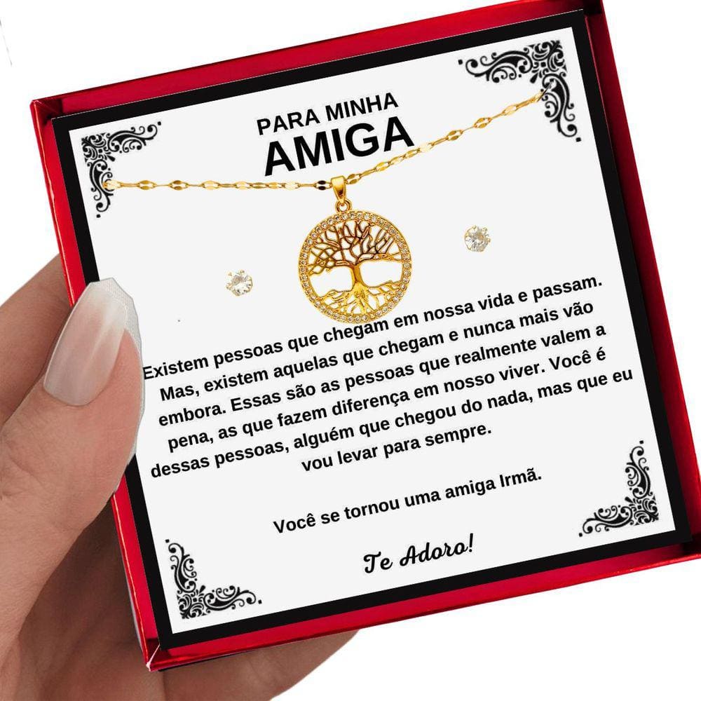 Colar Ouro Feminino Presente Aniversário Amiga Árvore Vida + Dedicatória