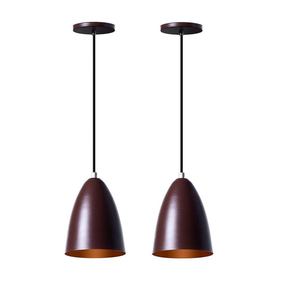 Lustre Pendente Bala Alumínio P Marrom - Kit 2 Unidades