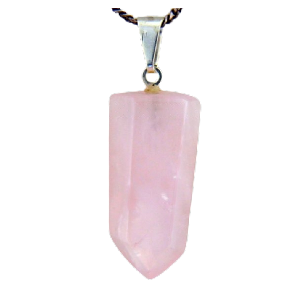 Colar Pontinha Pedra Quartzo Rosa Presilha e Pino Prateado