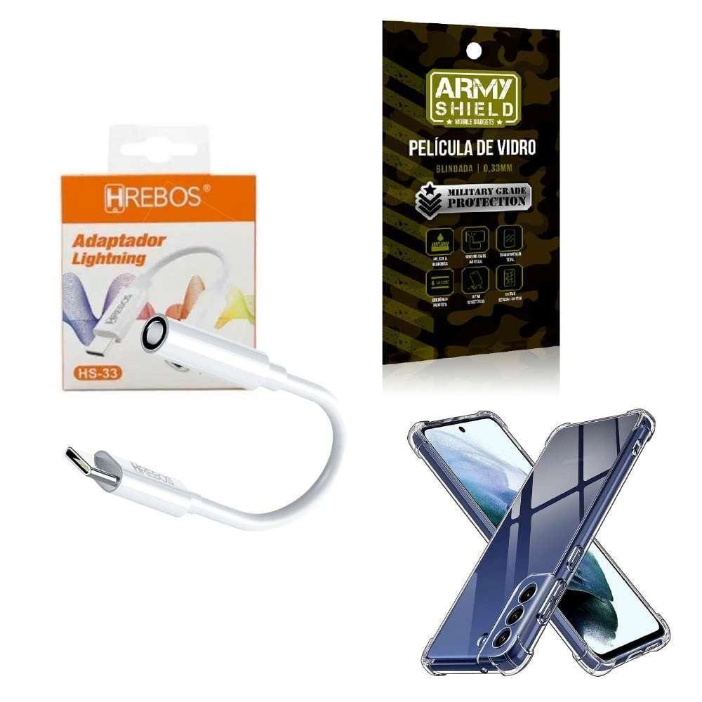 Capa Samsung S21Fe + Adaptador P2 Para Tipo C + Película 3D