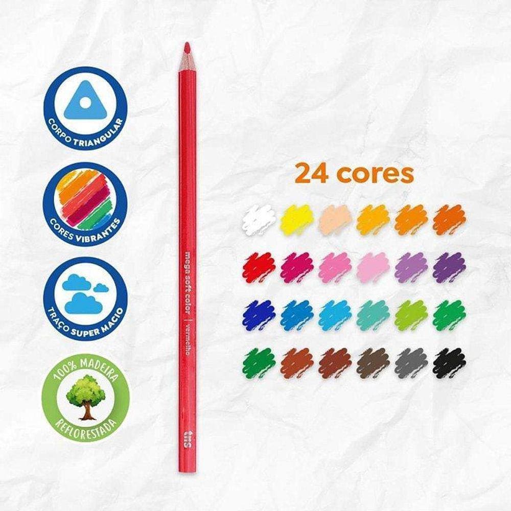 Lápis de Cor Mega Colorido Tris - 24 Cores Incríveis