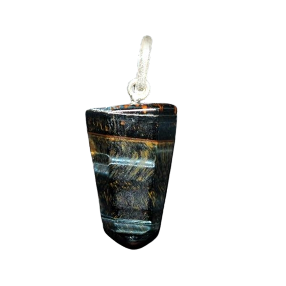 Colar Pontinha Pedra Olho de Falcão Montagem Pino Prata 950