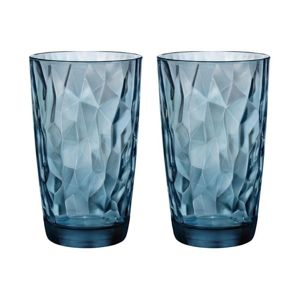 Copo Alto De Vidro Bormioli Rocco 470Ml Azul Diamond 2 Peças