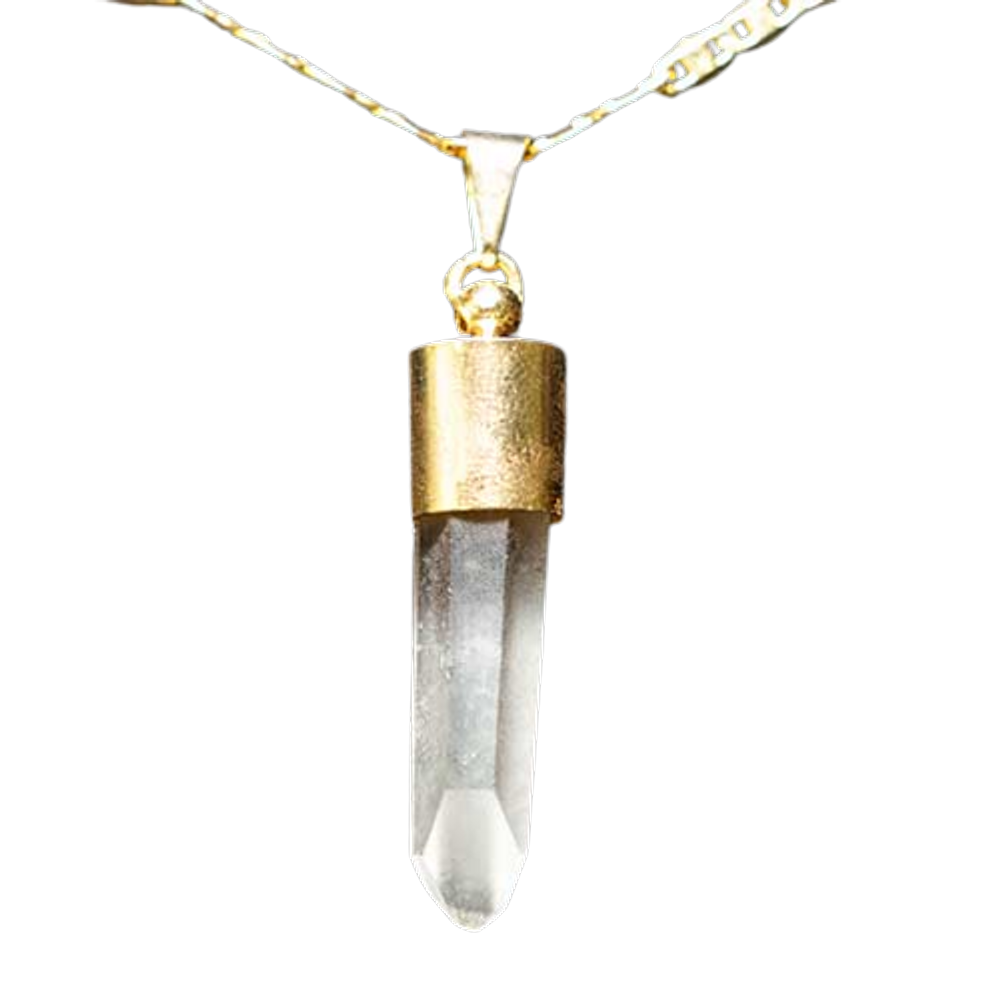 Colar Pontinha Cristal Laser 30 mm Natural Caixinha Dourado
