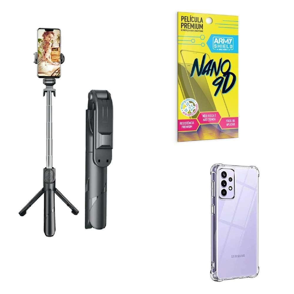 Kit Tripé De Selfie + Capinha Samsung A52S 5G + Película 9D