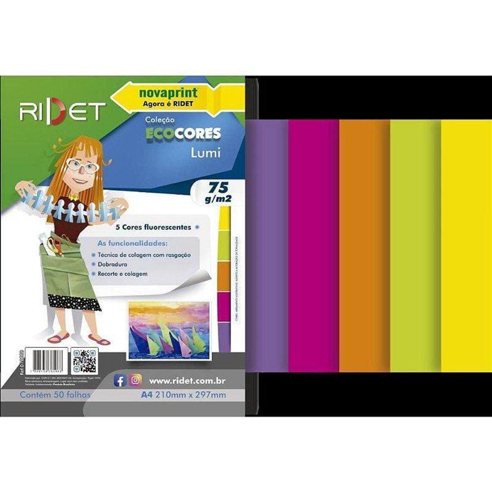 Papel Colorido Ecocores Lumi 50 folhas 10 cores 75g A4