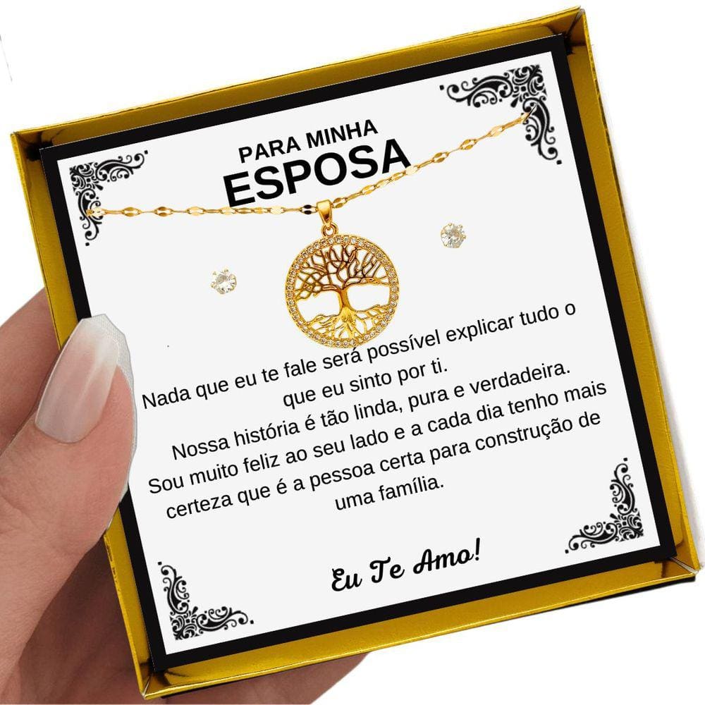 Colar Ouro Árvore Vida Banhado Presente Aniversário Esposa + Dedicatória