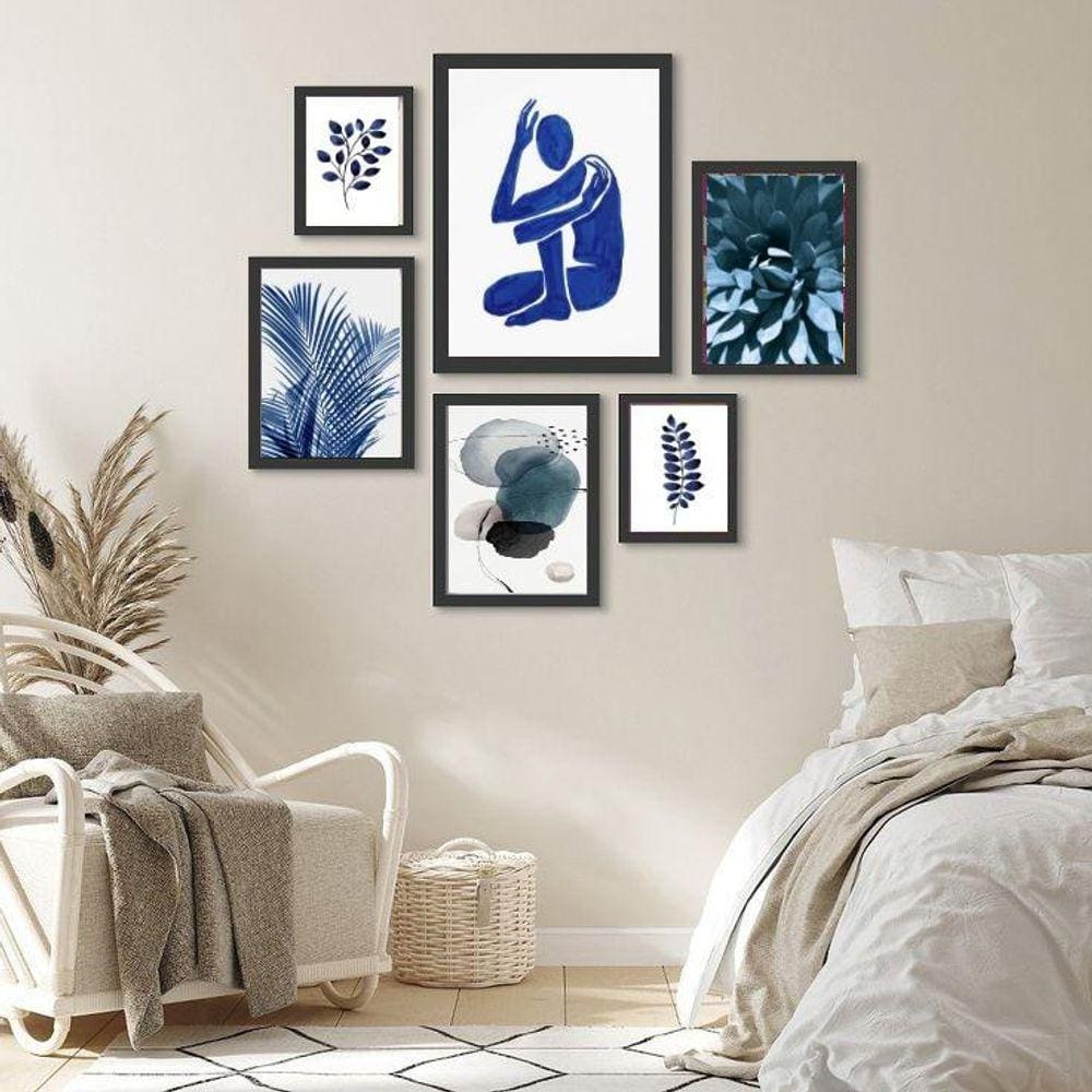 Quadros Decorativos Azuis - Kit 6 pçs - Vidro Incluso