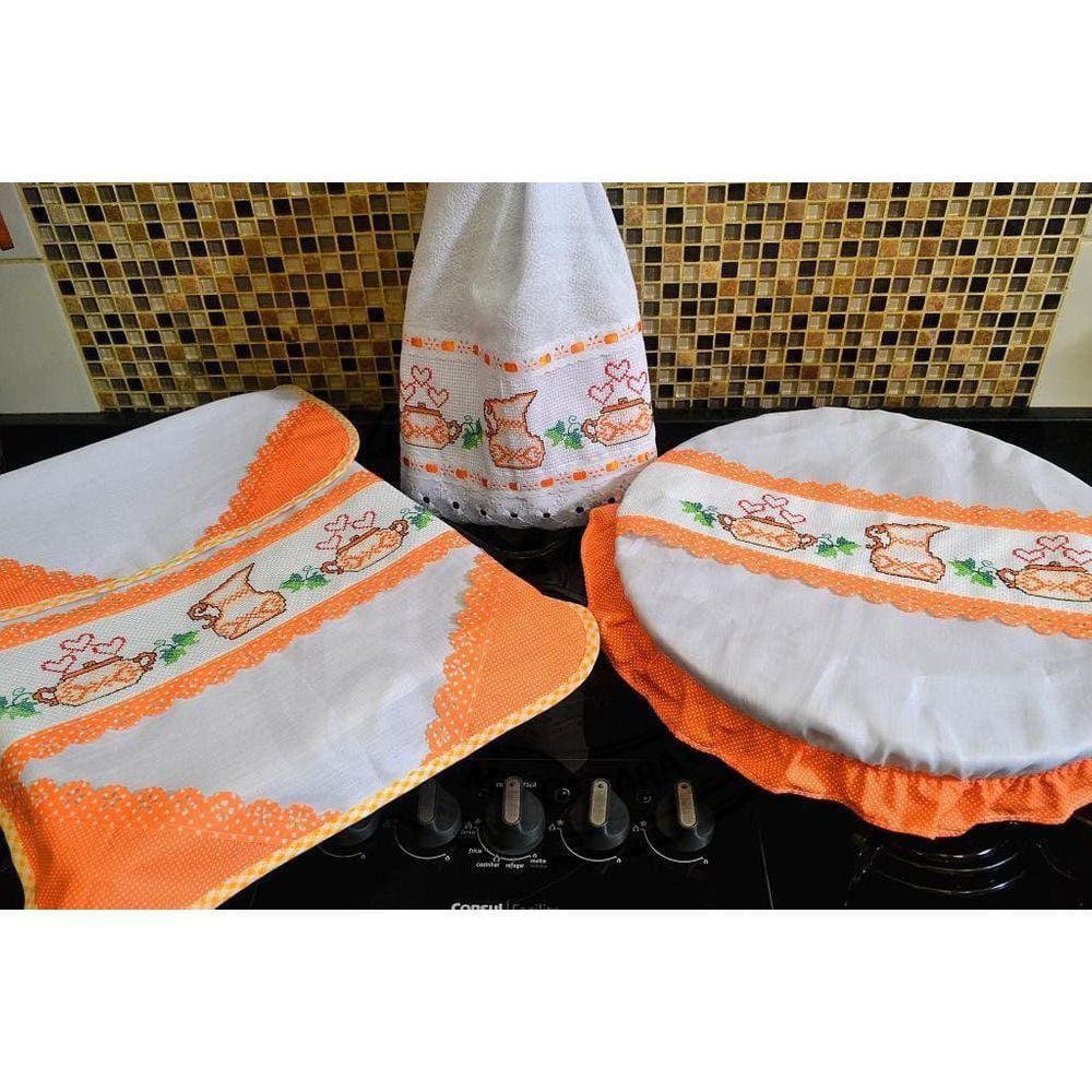 Itens para Cozinha Bordado Ponto Cruz - Jarro Laranja