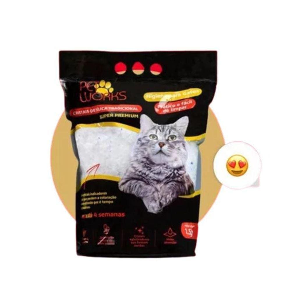 Areia Sanitária Cristais Sílica Para Gatos Pet Works 1.5Kg