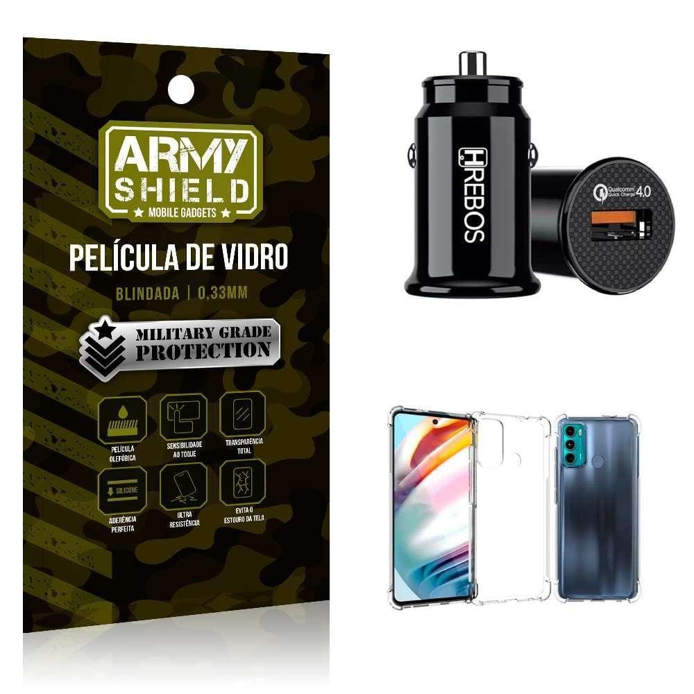 Carregador Veicular Turbo Com Capinha Moto G60 E Película 3D