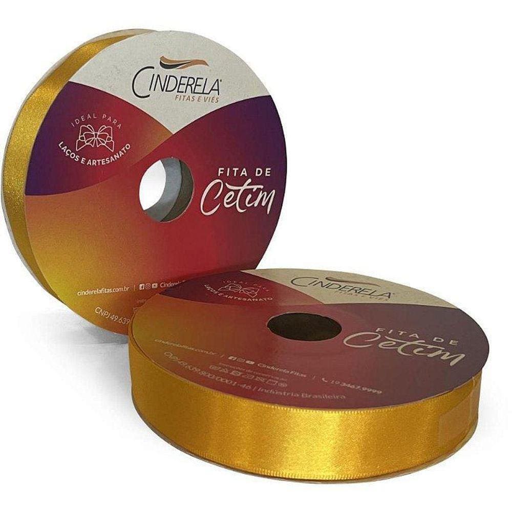 Fita De Cetim Amarelo Ouro 22mm x 50m - Cinderela