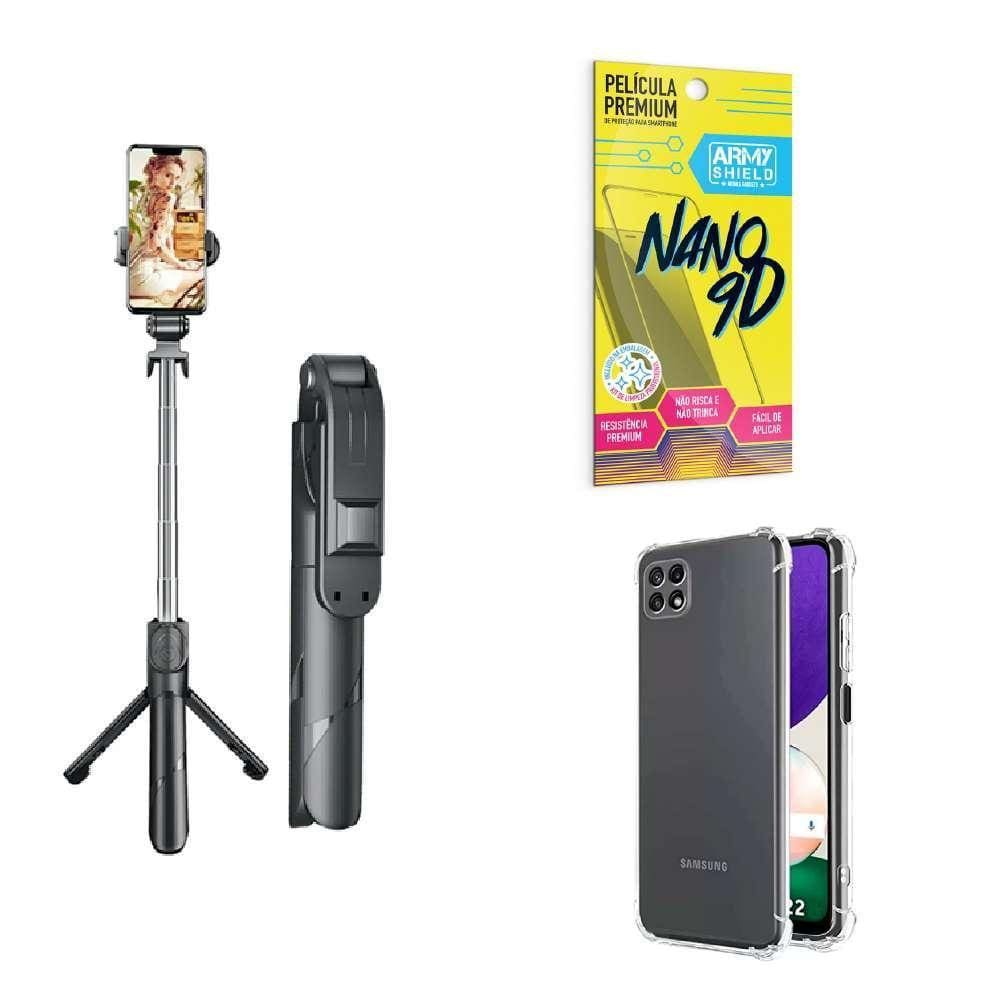 Kit Tripé De Selfie + Capinha Samsung A22 5G + Película 9D