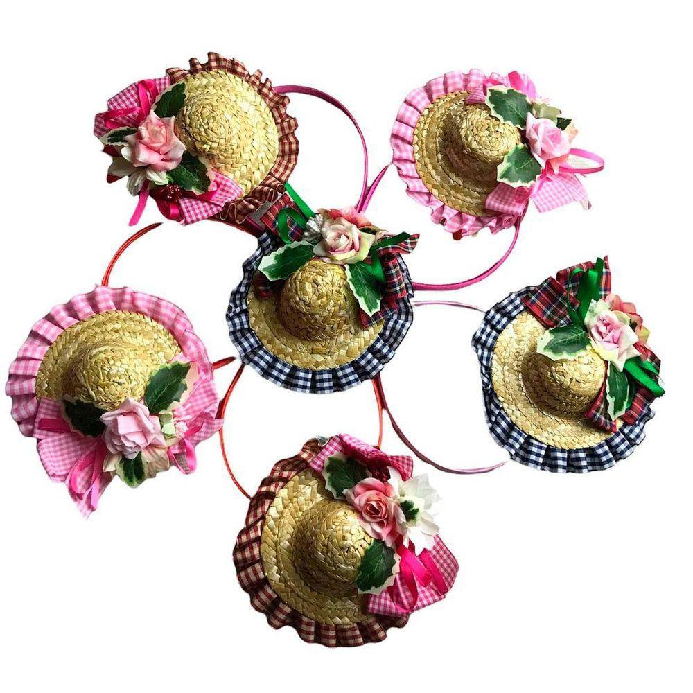 Kit 2 Tiara Arquinho Menina Caipira Chapeu Festa Junina